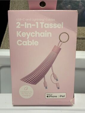 2-in-1 Tassel Keychain Cable - Pink Lightning & USB-C